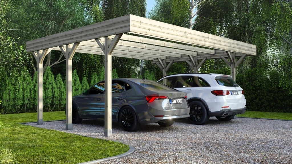 Tettoia posto auto coperto in legno 6.06x5.03 m - 30.48 m2 - CAR5 - ALTANKA