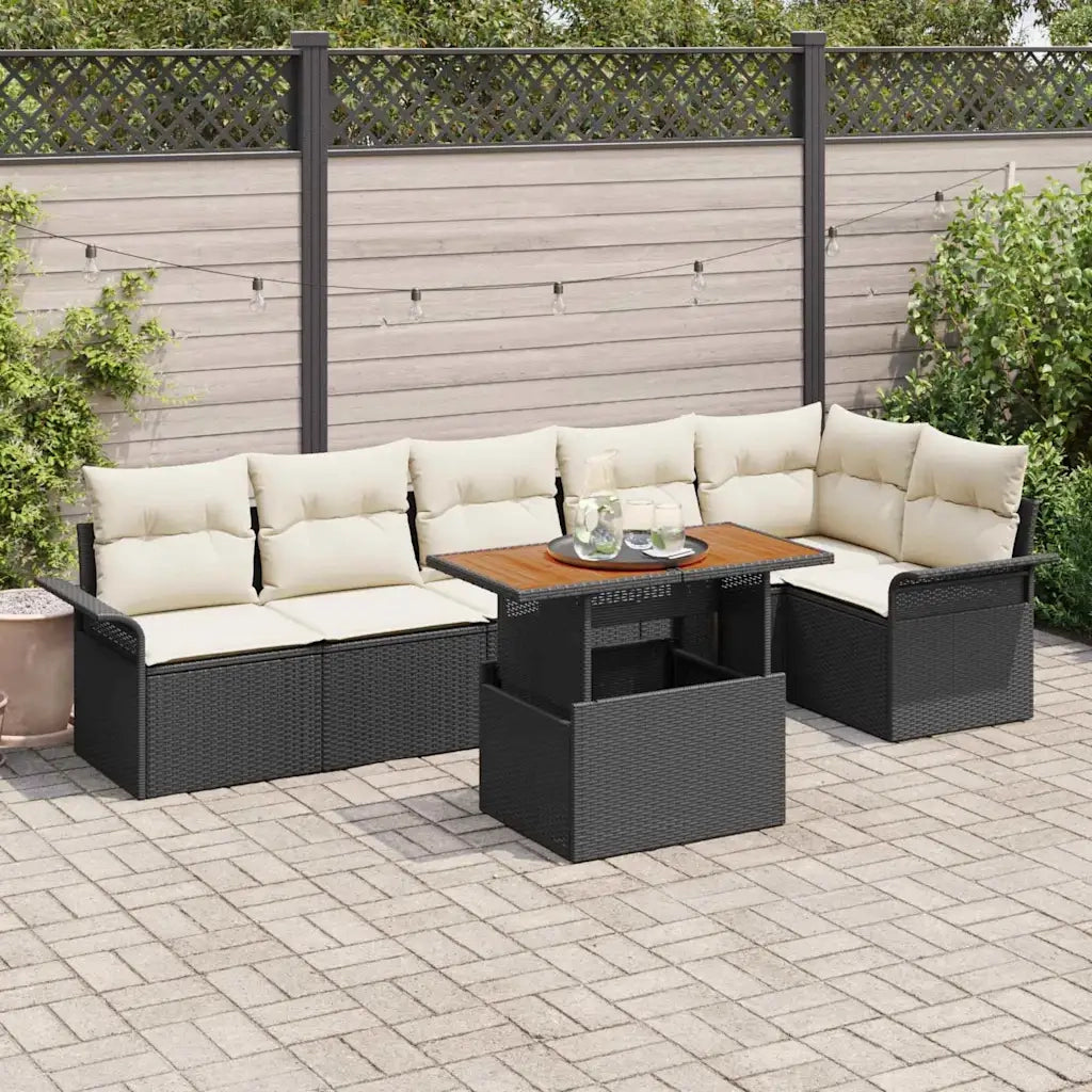 Set Divano da Giardino 7 pcs Nero e Crema polyrattan 3349340