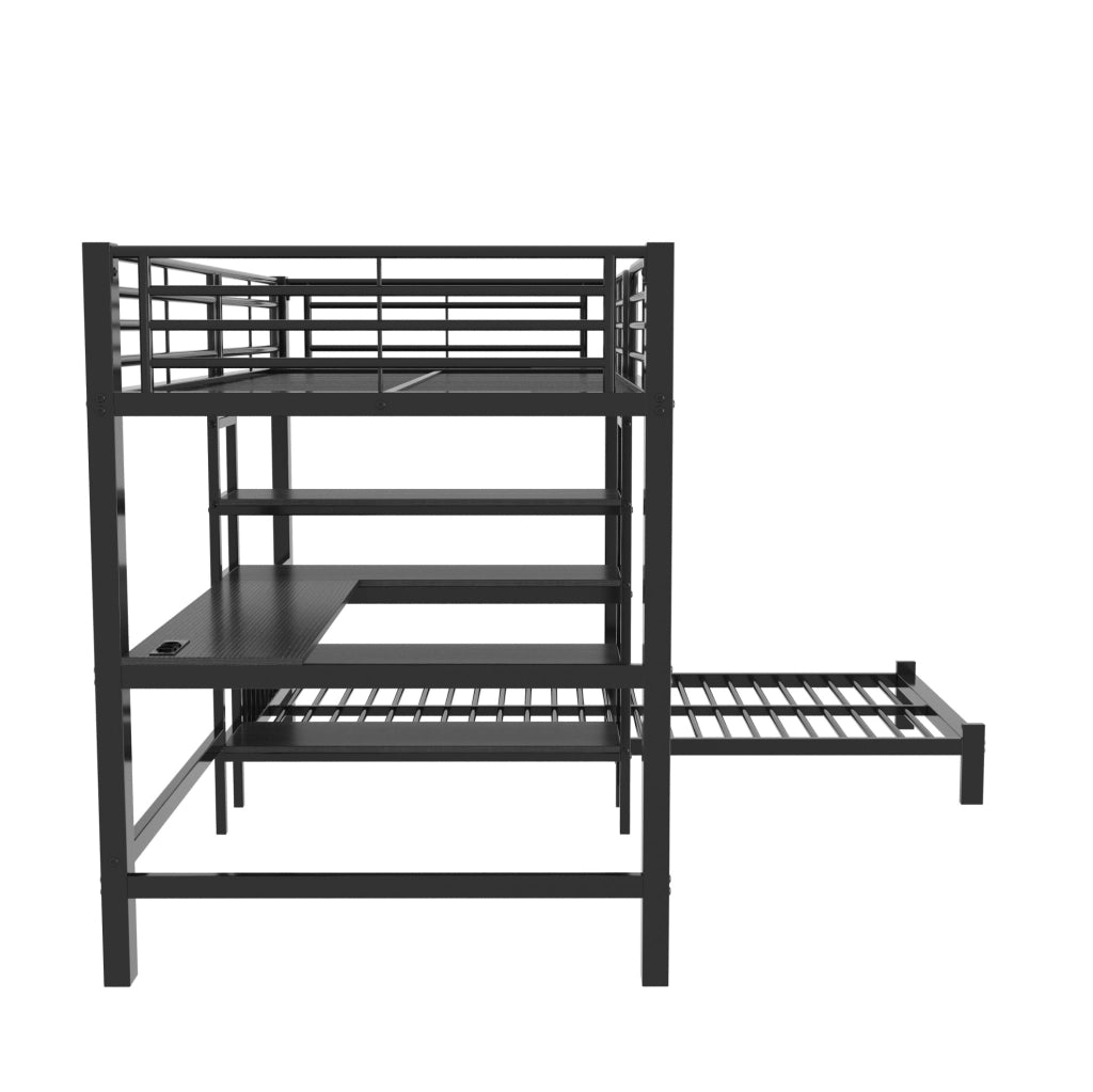 Letto a soppalco 90x200 cm con scrivania, scale contenitive e prese integrate