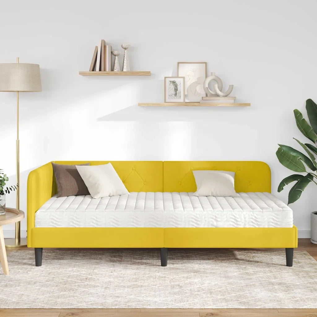 Cornice del letto ad angolo Giallo 90 x 190 cm Velluto 3394150