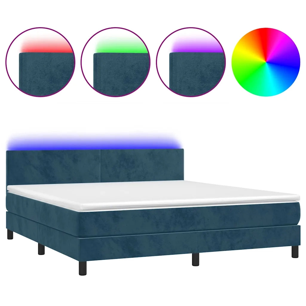Letto a Molle con Materasso e LED Blu Scuro 180x200 cm 3134301