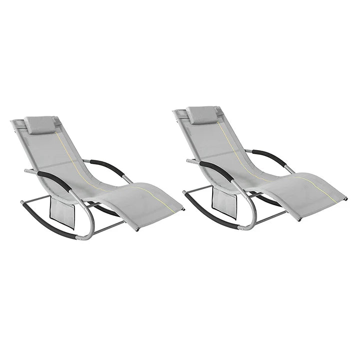 2 x Sedie a Dondolo da Giardino poltrone Esterno con Cuscino e Tasca Laterale Grigio OGS28-HGx2