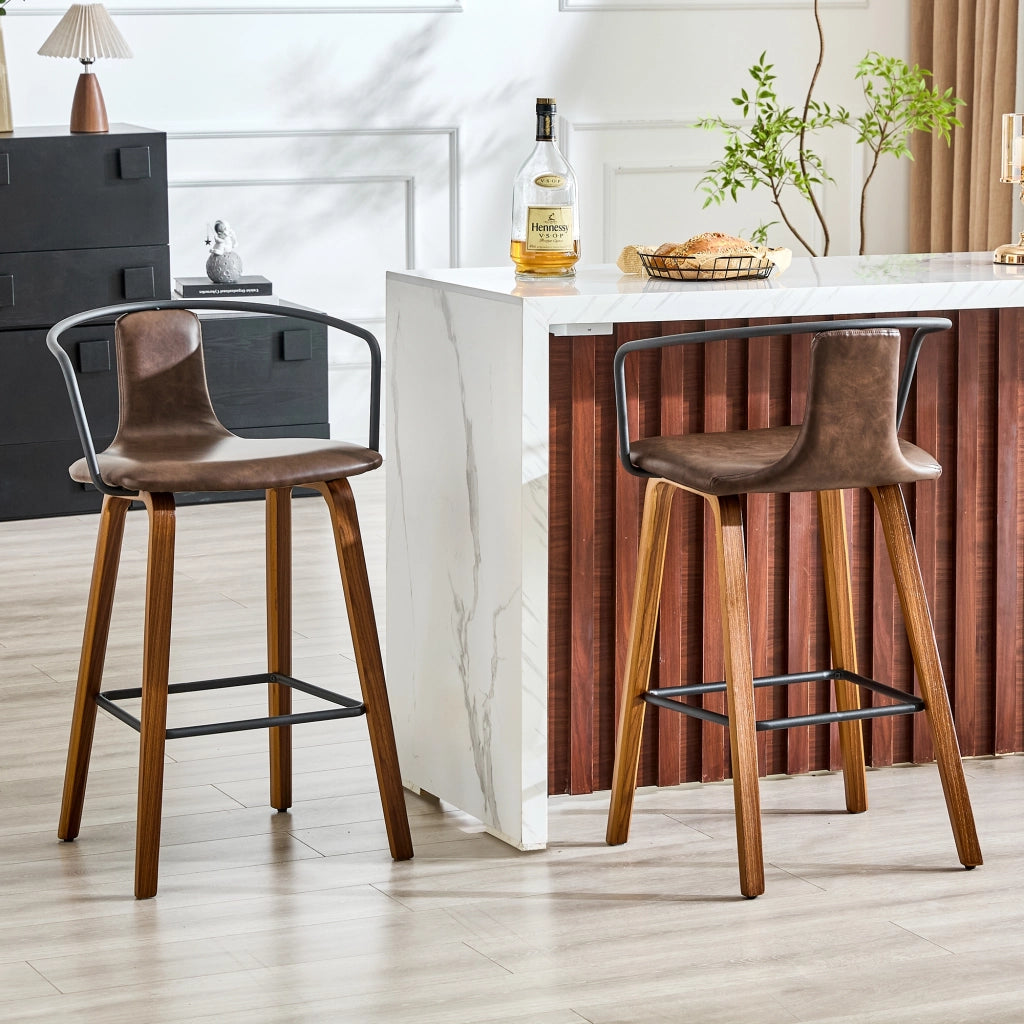 SGABELLO DA BAR con braccioli, seduta 42 cm, legno marrone, Set da 2 pezzi