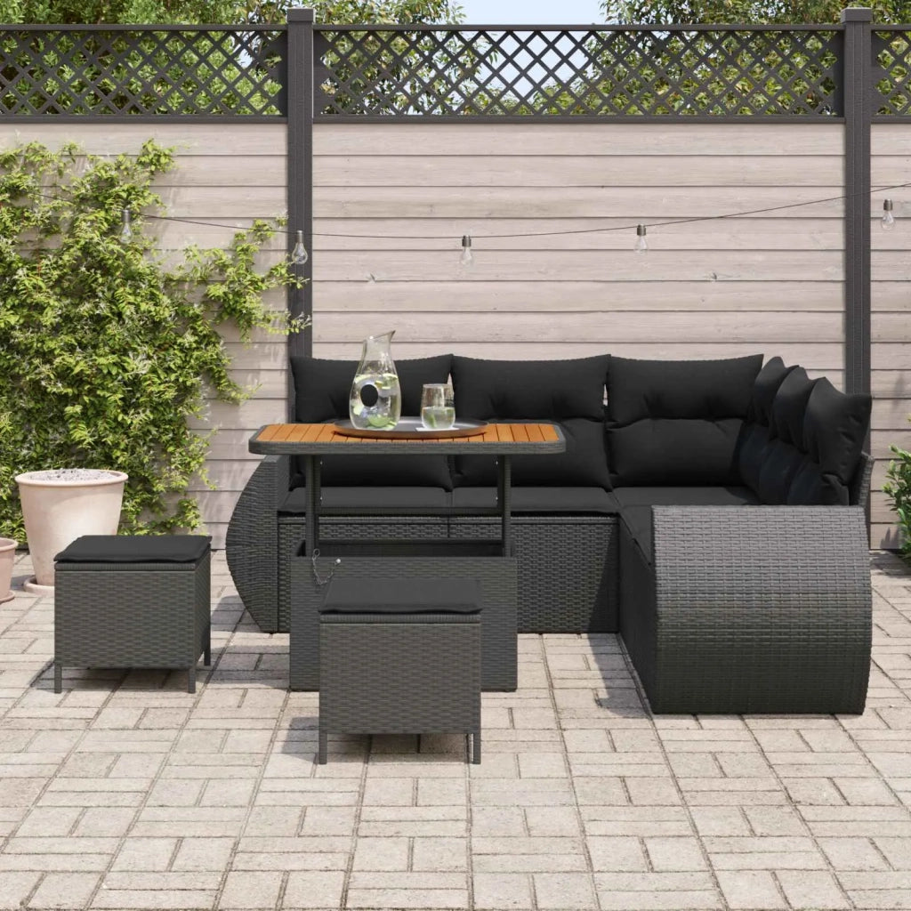Set Divano da Giardino con cuscino 8 pcs Nero polyrattan