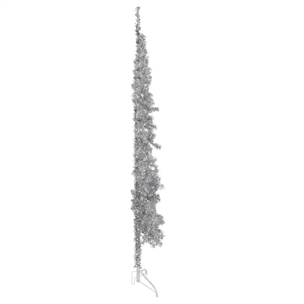 Albero Natale Artificiale Sottile a Met¨¤ Supporto-Albero Natalizio Argento 210cm