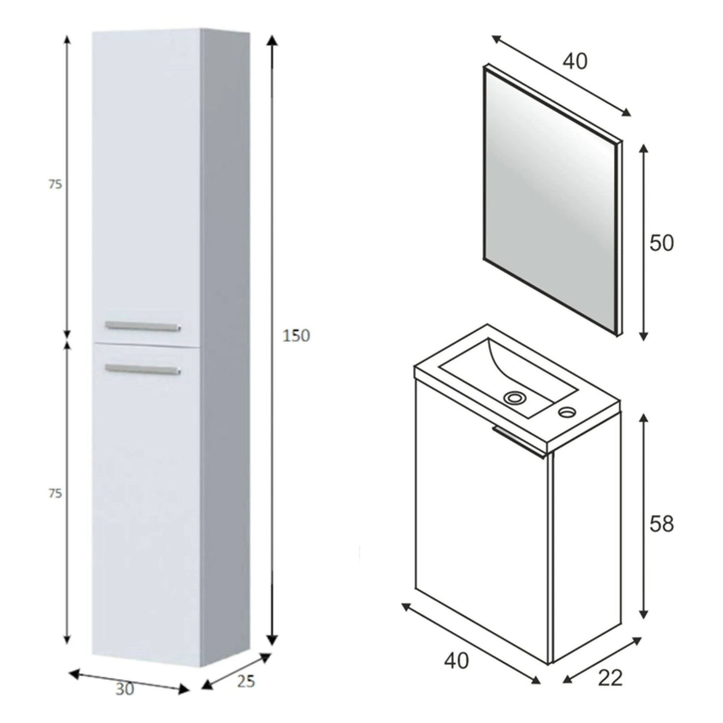 Caiolo, set Mobili Bagno Specchio Incluso, Bianco Lucido
