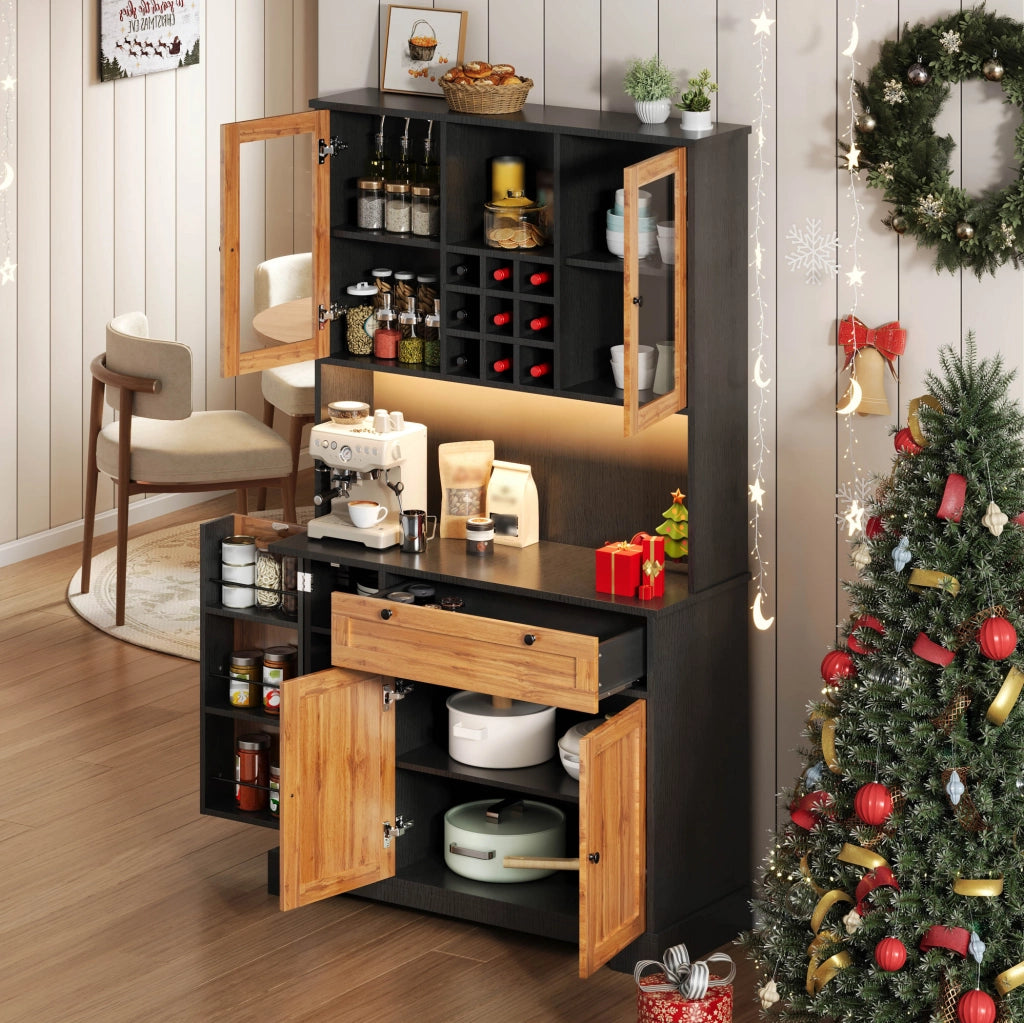 Mobile cucina con LED, prese e portabottiglie 180x105x40 cm