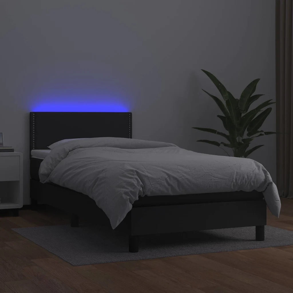 Giroletto a Molle con Materasso e LED Nero 90x200 cm Similpelle 3134141