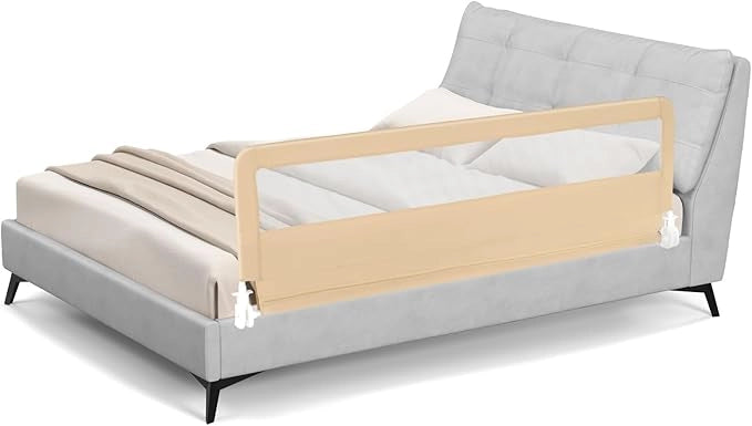 Barriera Letto per Bambini di 180 cm, Sponda di Sicurezza Pieghevole con Copertura Rimovibile, Rete Traspirante, Sbarra da Letto per Letti Singoli e Matrimoniali, 180 x 41 x 55 cm (Beige)