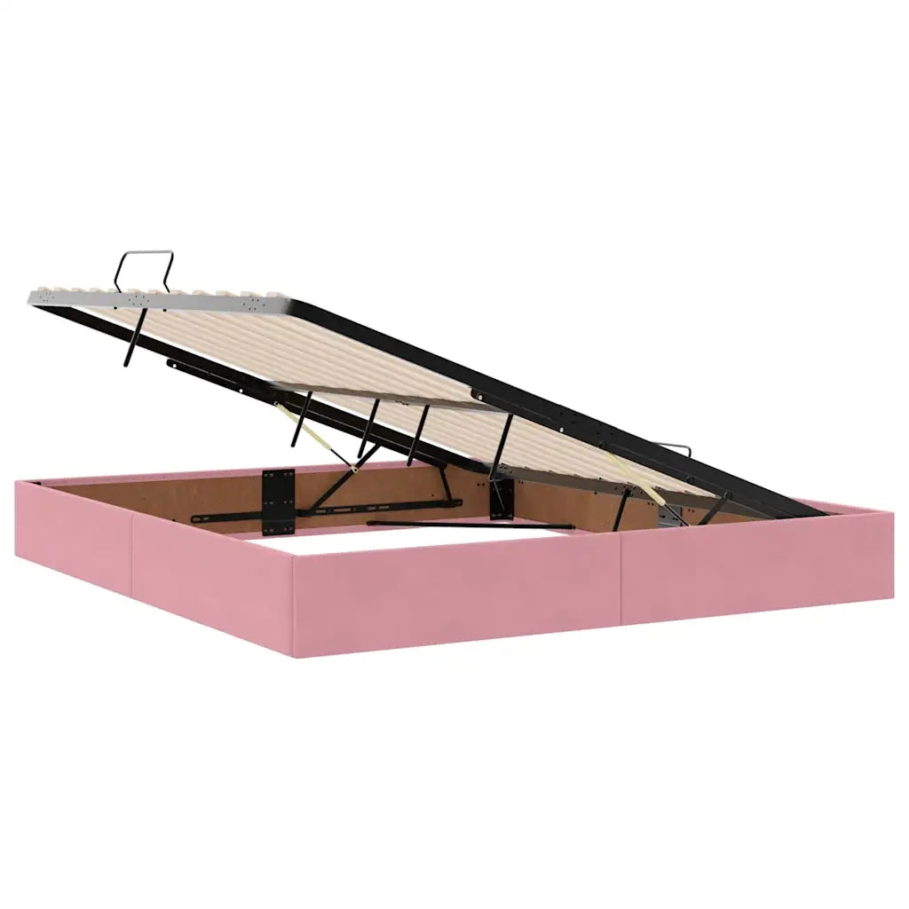 Letto con contenitore e materasso Rosa 160 x 200 cm Velluto