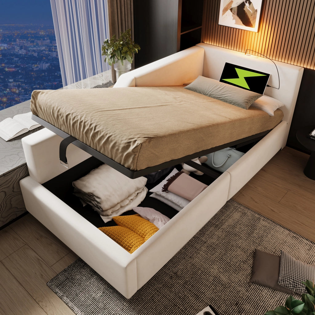 Letto singolo contenitore 90x190 cm beige