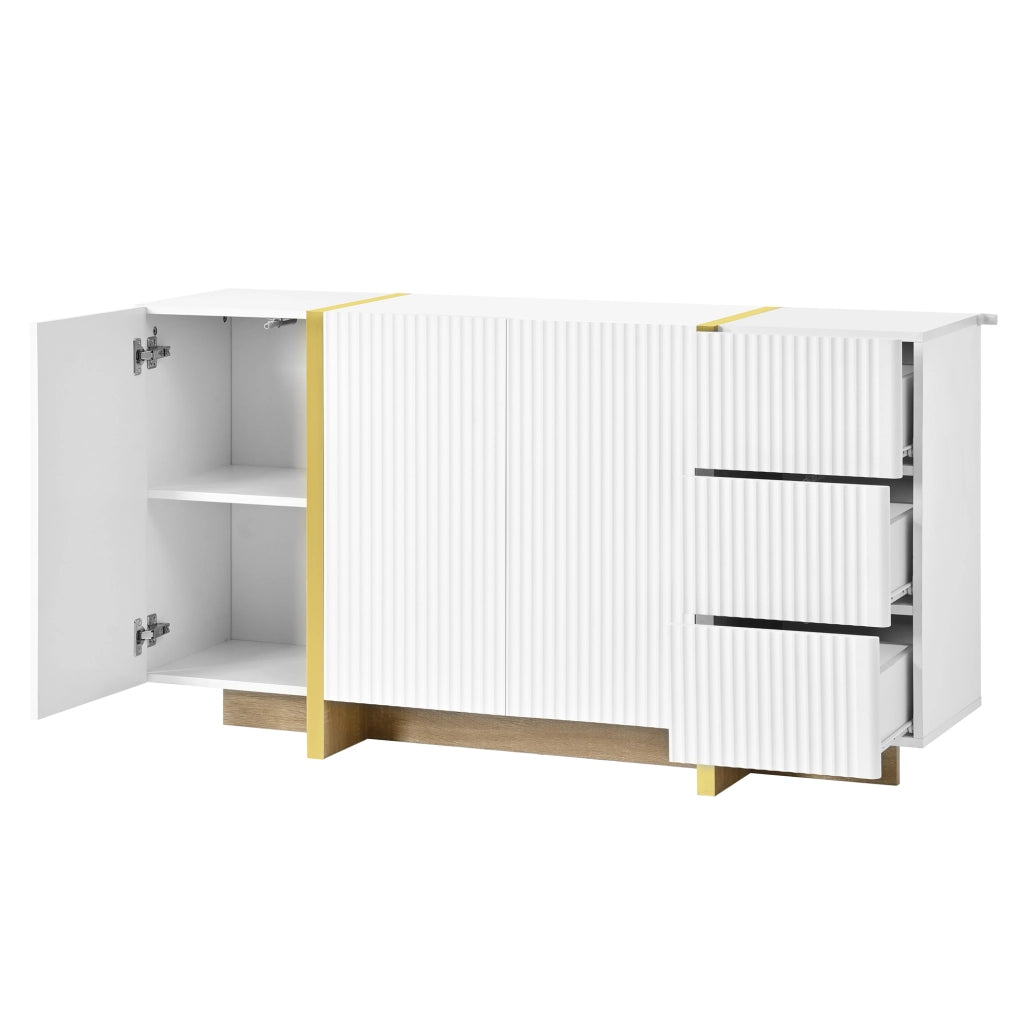 Set mobile TV e sideboard bianco con frontali a rilievo HOMVRA