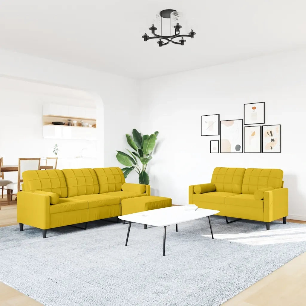 Set di Divani 3 pz con Cuscini e Rinforzi Giallo in Velluto 3278427