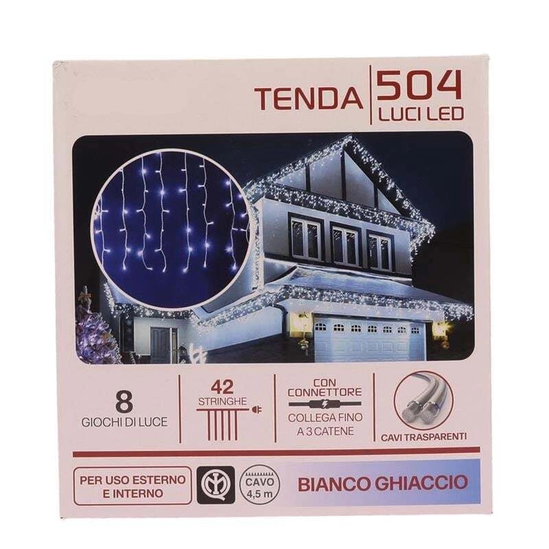 HIGH-TECH TENDA A CADUTA CON 504 LUCI LED IN COLORE BIANCO GHIACCIO