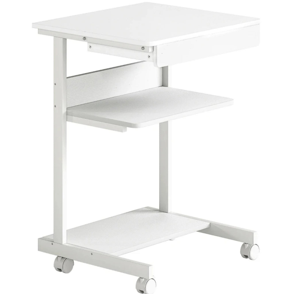 Scrivania per computer con ruote, 56x51 cm, con cassetto, ripiano e supporto CPU, per ufficio e home office, bianca