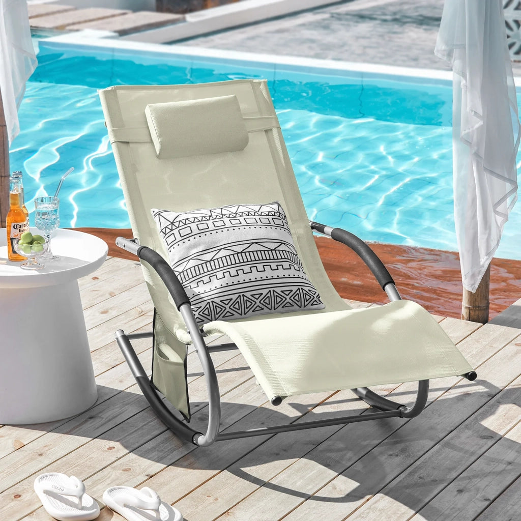 2 x Sedie a Dondolo da Giardino poltrone Esterno con Cuscino e Tasca Laterale Beige OGS28-MIx2