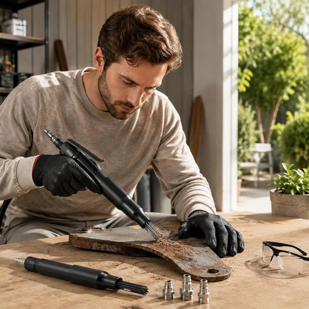Pneumatic Needle Scaler, 3400 BPM, Straight Design For Removing Rust And Paint – With 19 Hardened Needles And 3-speed Settings, Rust Removal Tool For Auto Mechanics, Hobbyists, And DIY Enthusiasts.