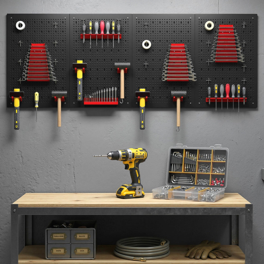 Libreria a muro con scaffali e ganci ¨C Minimal ¨C Nero Rosso 60x40x
