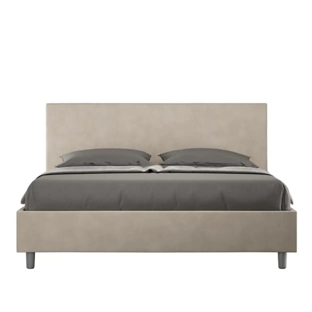 Letto matrimoniale senza rete imbottito 160x200 microfibra sabbia Adele