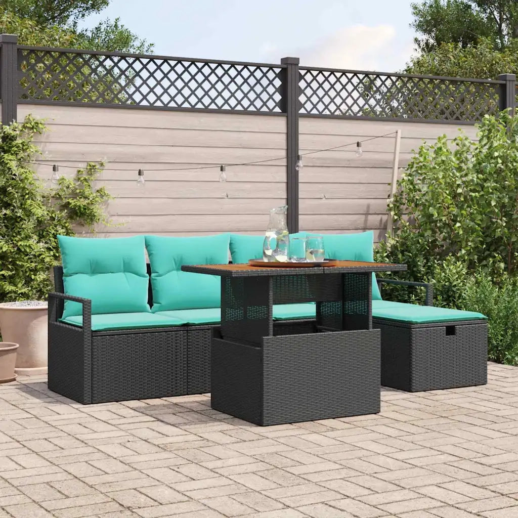 Set Divano da Giardino con cuscino 6 pcs Nero polyrattan 3359994