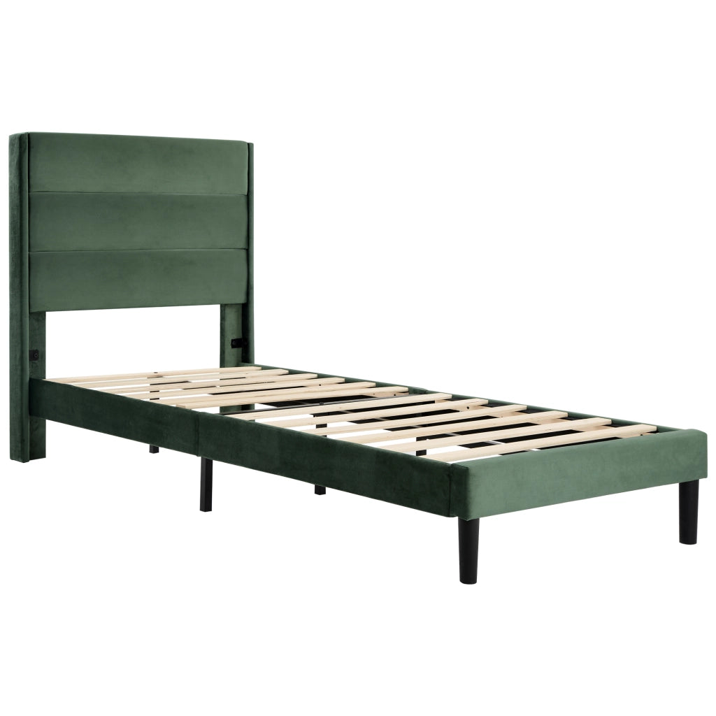 Letto singolo imbottito 90x200 cm in velluto verde scuro