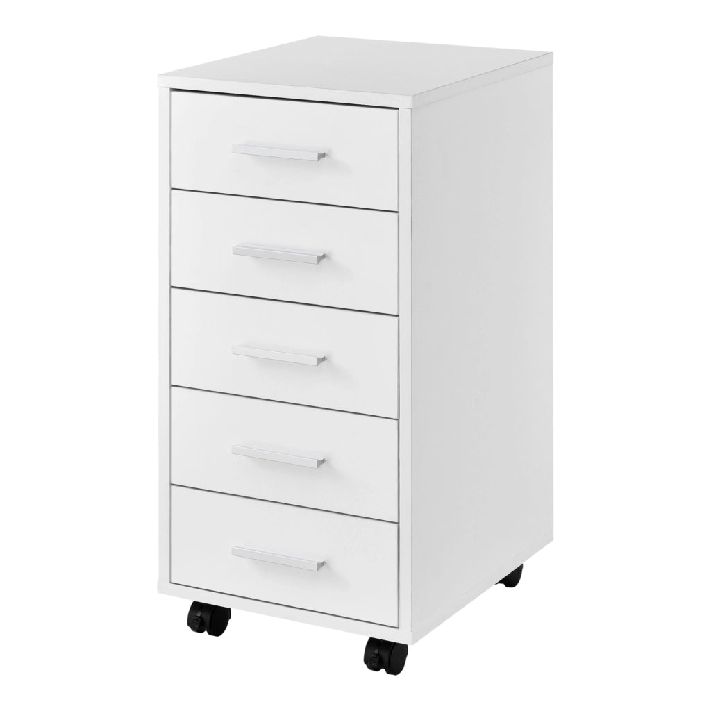 Cassettiera a Ruote Comodino con 5 Cassetti 63 x 33 x 38 cm - Bianco [en.casa]