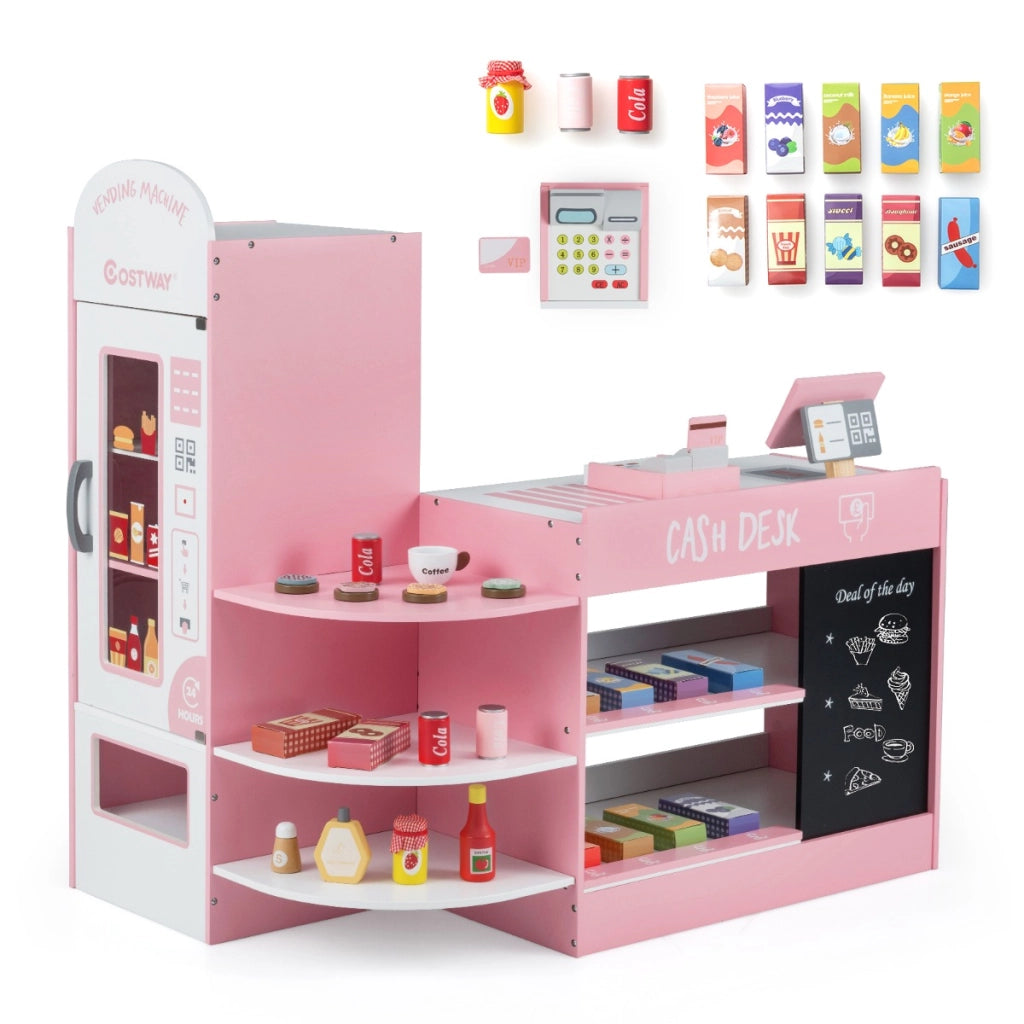 Negozio alimentare per bambini con cassa macchina pos distributore automatico, Set di giocattoli supermercato Rosa-Case e cucine giocattoli