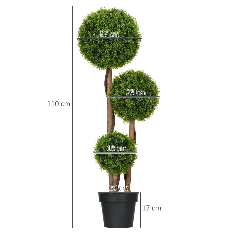 Pianta artificiale ULEVR di bosso 110 cm con 3 sfere, foglie in polietilene resistenti ai raggi UV, verde