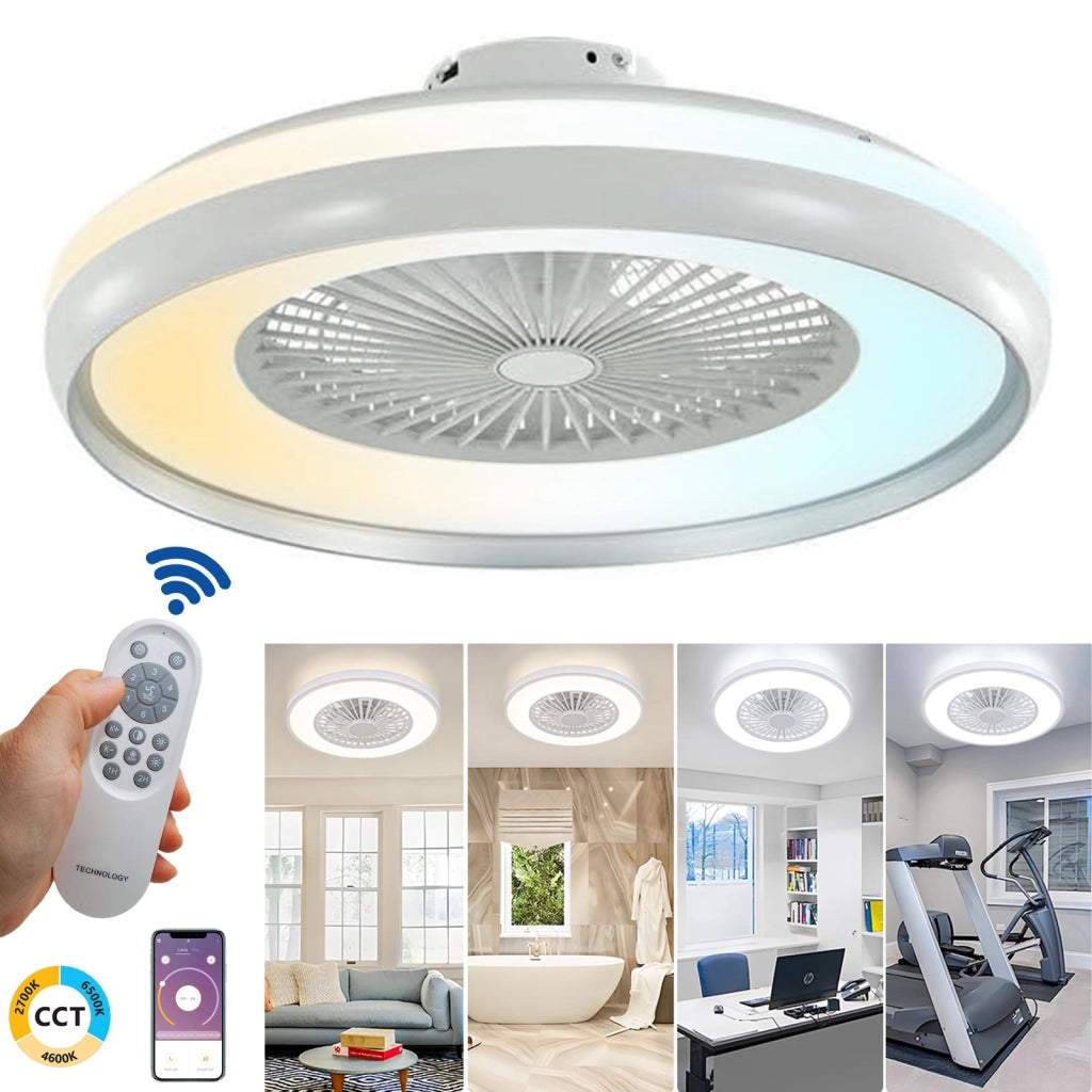 Plafoniera moderna LED CCT 62W da 3000K a 6500K resa 595W ventilatore luce dimmerabile soffitto smartphone telecomando 230V