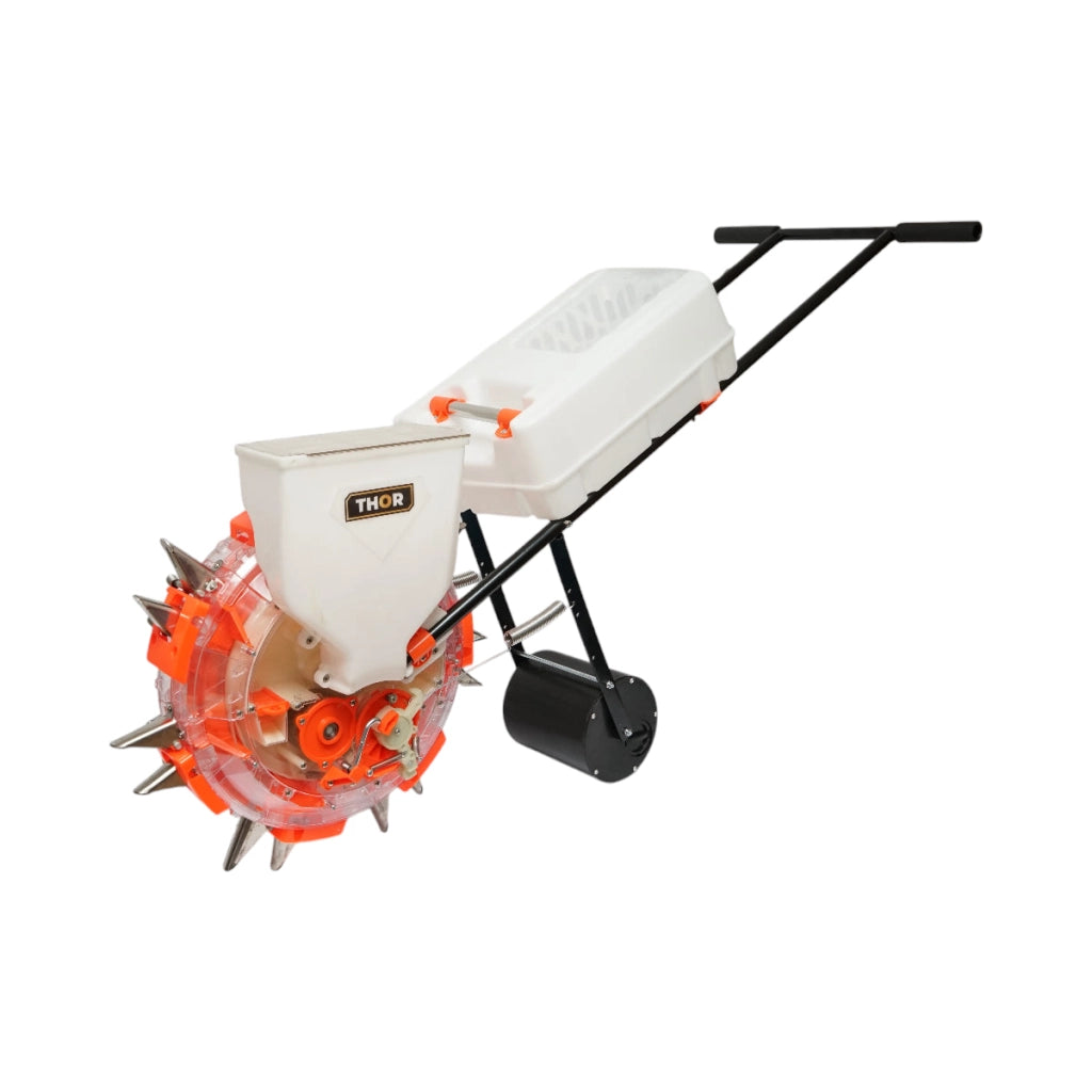 Seminatrice manuale con 7 denti, profondità di semina 8 cm, serbatoio semi 4L, contenitore fertilizzante 12L THOR
