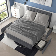 Letto contenitore grigio 140x200 cm con 4 cassetti e materasso