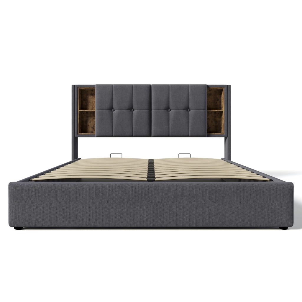 Letto matrimoniale 140x200 cm imbottito grigio con contenitore