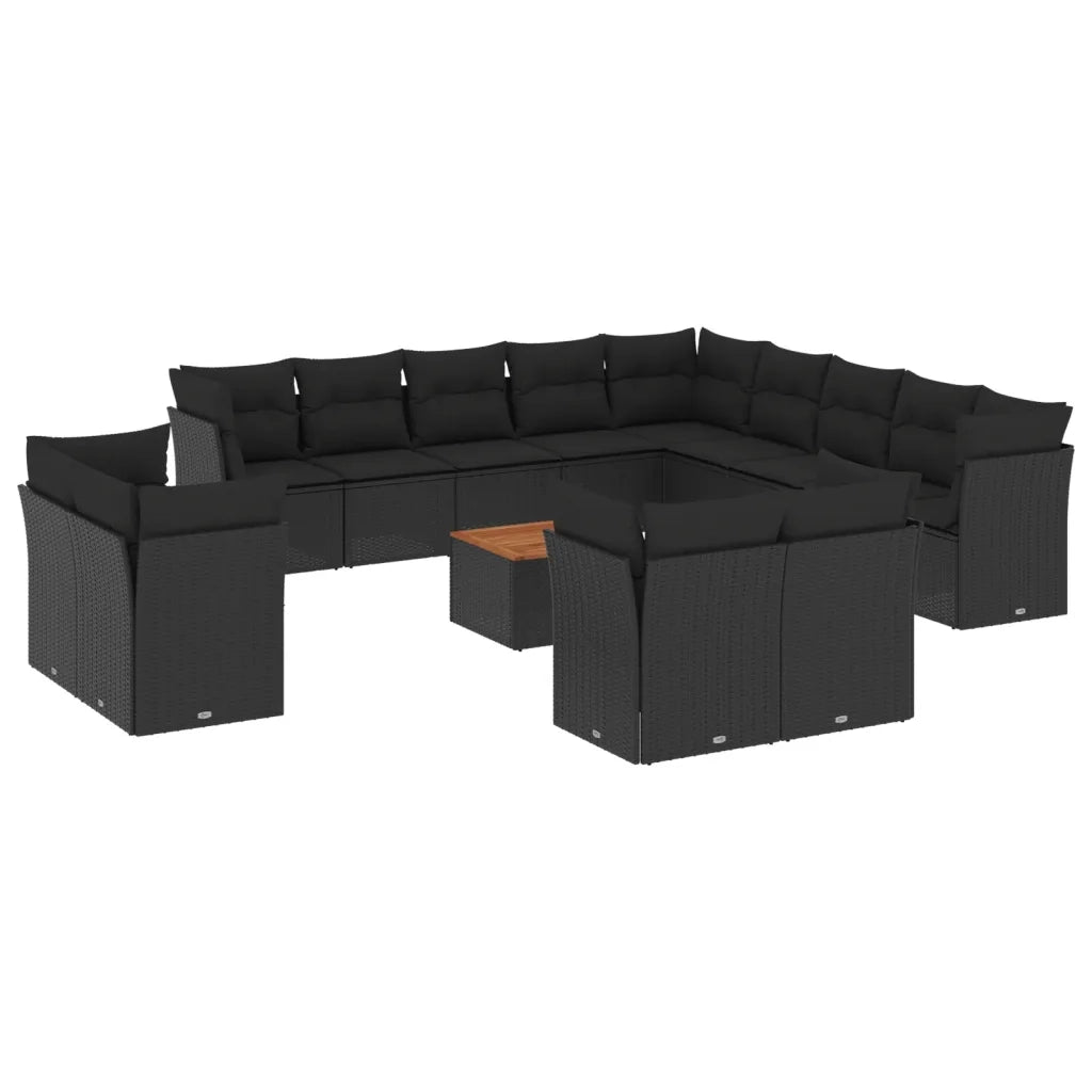 Set Divani da Giardino 14pz con Cuscini in Polyrattan Nero