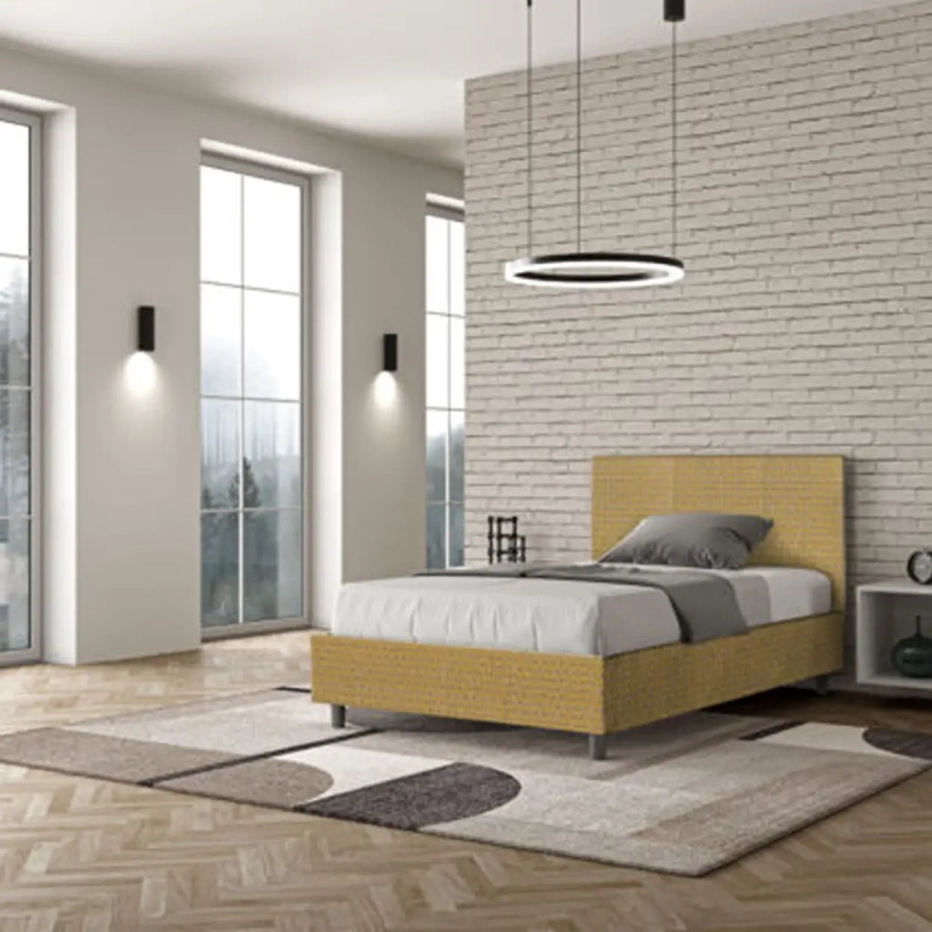 Letto una piazza e mezza con rete imbottito 120x210 tessuto Labirinto 6 giallo Adele