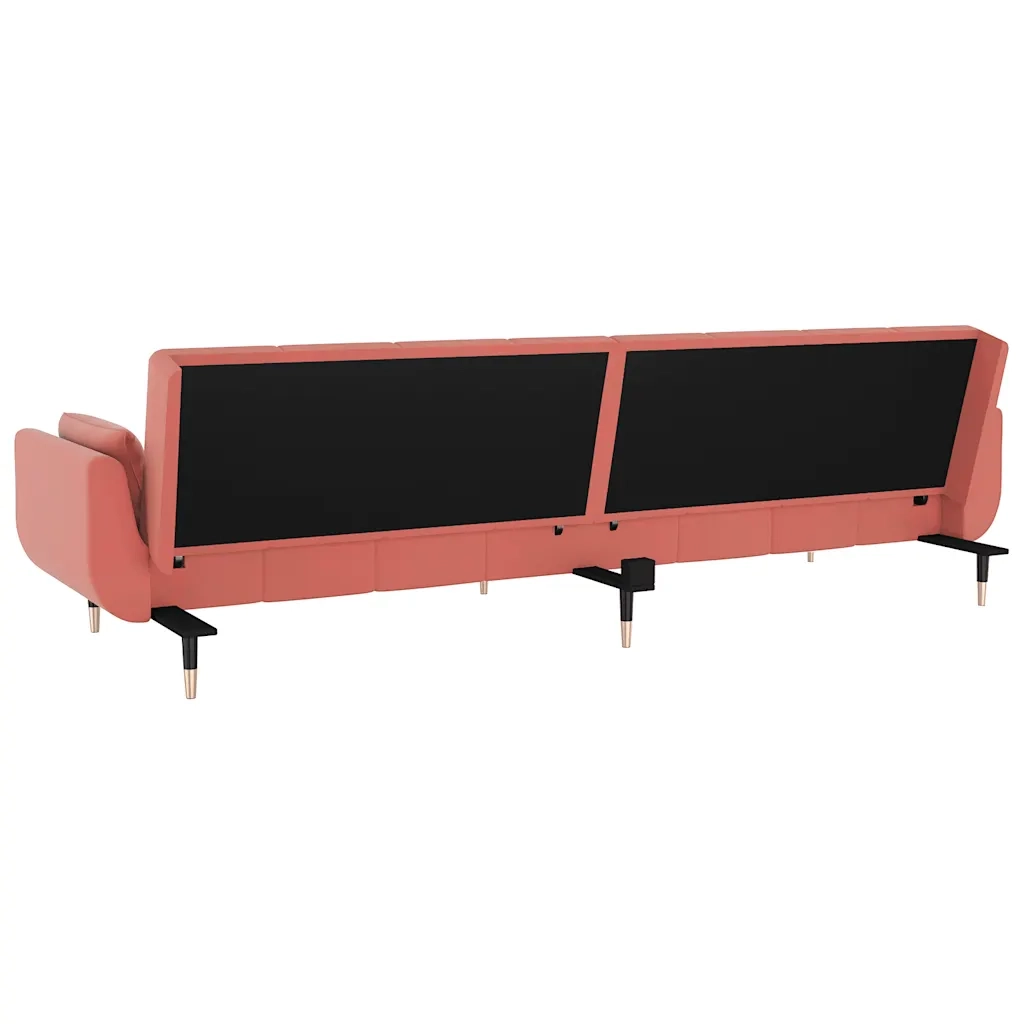 Divano Letto a 2 Posti con 2 Cuscini Rosa in Velluto 337586