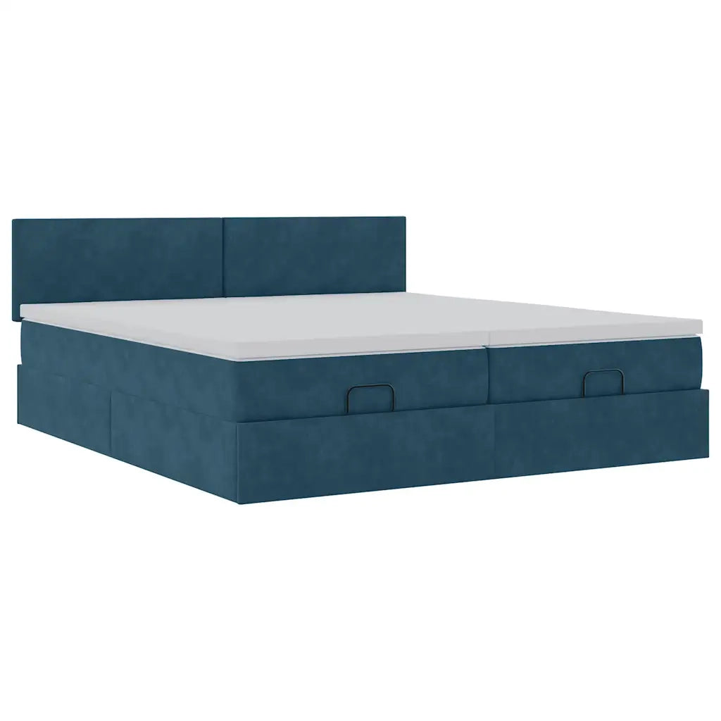 Pouf Letto con Materassi e LED Blu Scuro 200x200cm Velluto 3312915