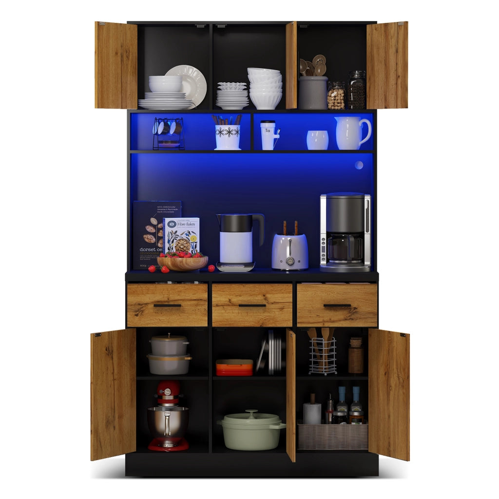 Buffet con LED e App ¨C Xylo ¨C Cassetti, Ripiani, Prese, 100x40x180cm