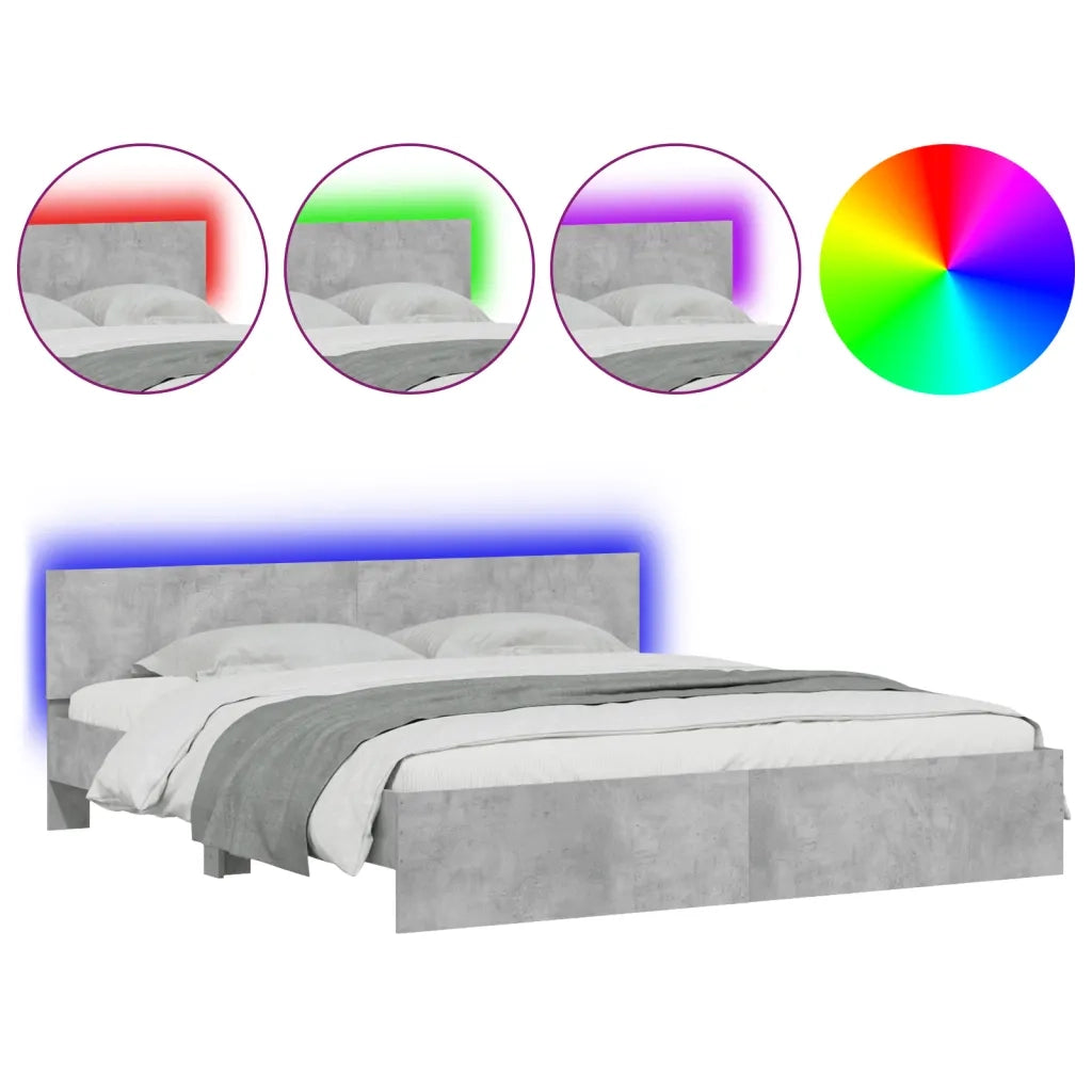 Giroletto con Testiera e LED Grigio Cemento 200x200 cm 3207584