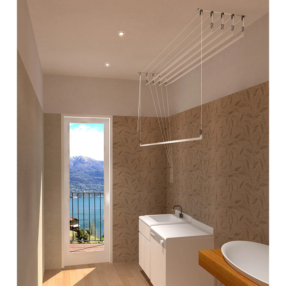 Stendibiancheria da Soffitto Salvaspazio per Interni e Esterni con 5 Aste da 180cm (altezza soffitto 250 cm) Stendinik