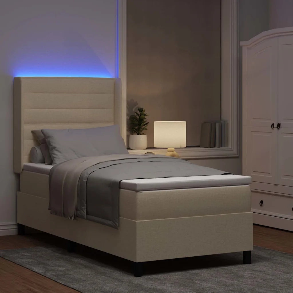 Letto a Sorgente LED con materasso Crema 90 x 190 cm Tessuto