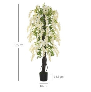 Glicine artificiale bianca 165 cm con vaso in cemento per interno ed esterno