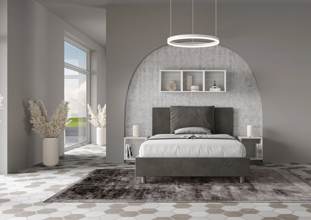 Letto Matrimoniale Francese 150x200 cm con Rete Antea Grigio
