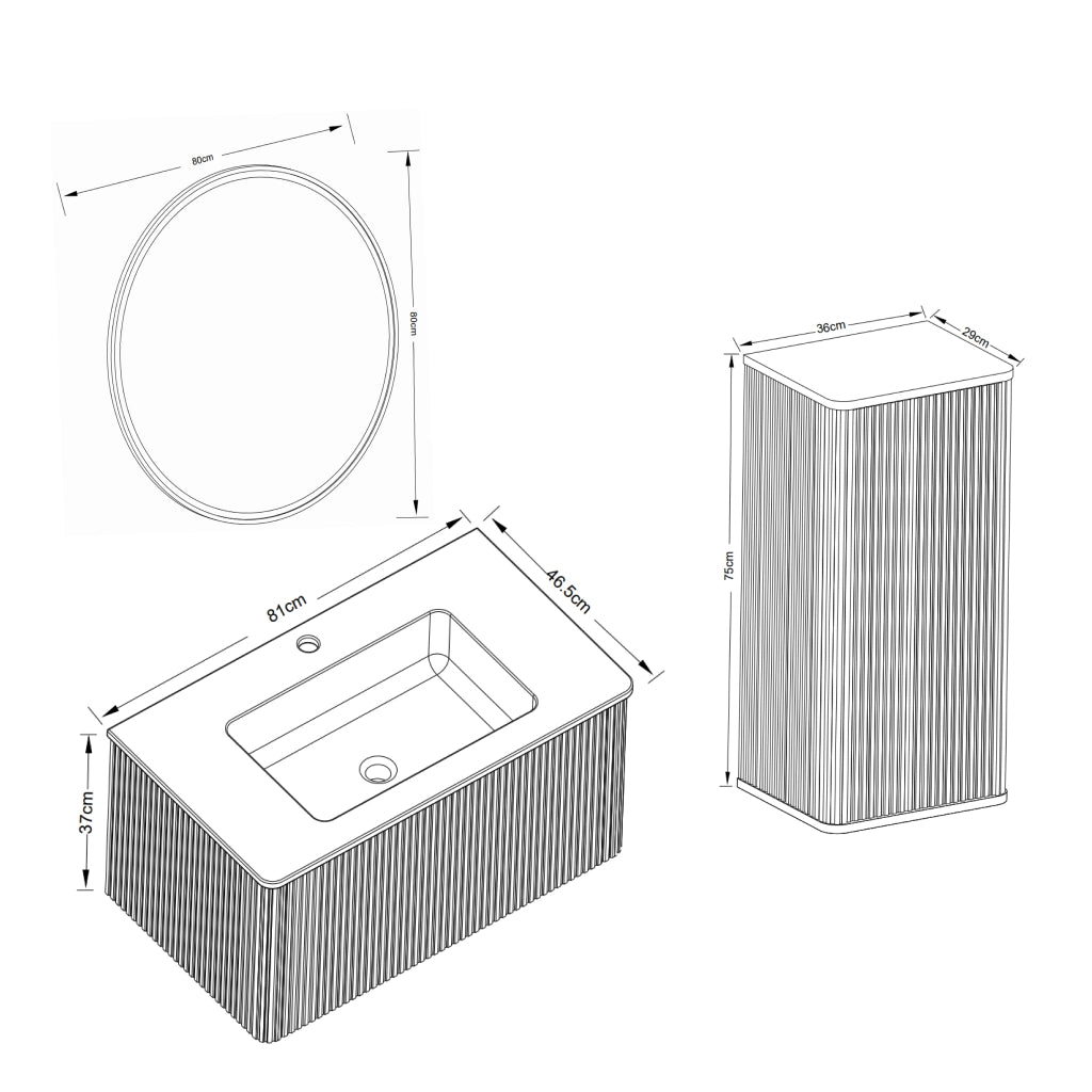 Set di mobili con lavabo sospeso; specchio LED e mobile laterale bianco con lavabo in pietra artificiale