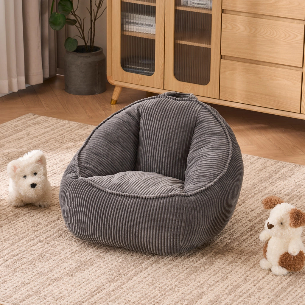Poltrona pouf ergonomica in velluto a coste con supporto per schiena e vita; grigio