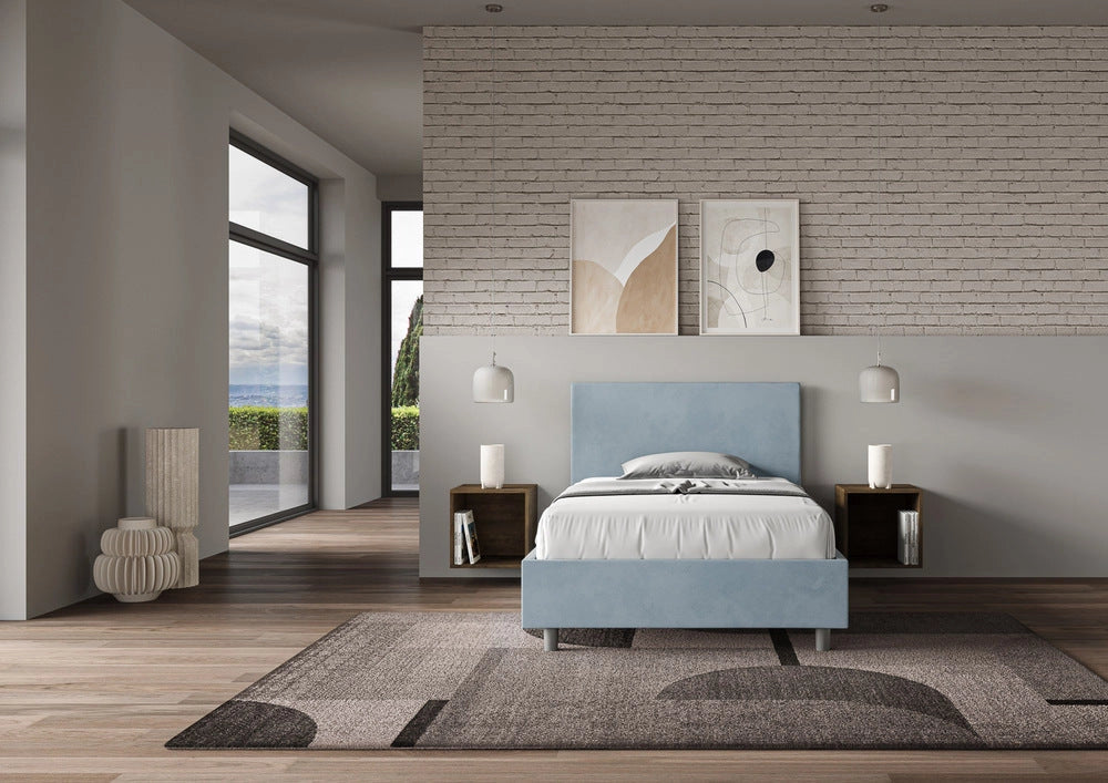 Letto 1 Piazza e Mezzo 120x210 cm con Rete e Contenitore Adele Azzurro