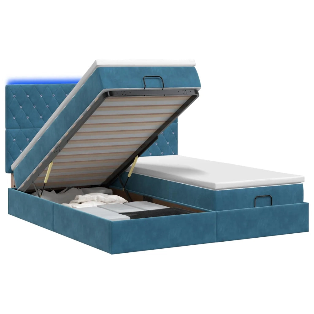 Letto Ottomano con Materasso e LED Blu scuro 200 x 200 cm 3458488