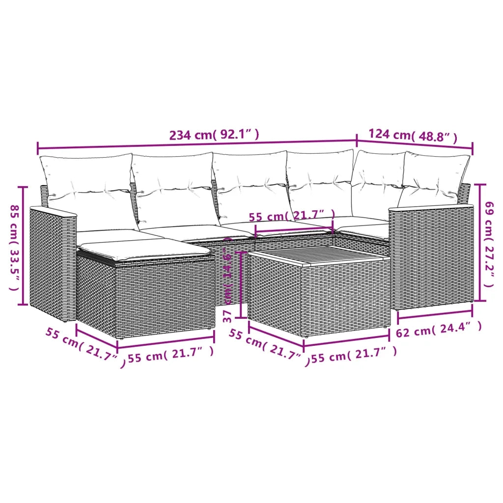 Set Divani da Giardino 7 pz con Cuscini Beige in Polyrattan
