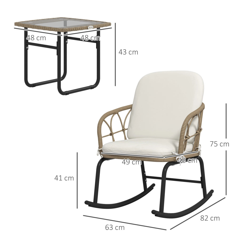 Set da giardino in rattan 3 pezzi con 2 sedie a dondolo e tavolino con cuscini, per terrazza e balcone