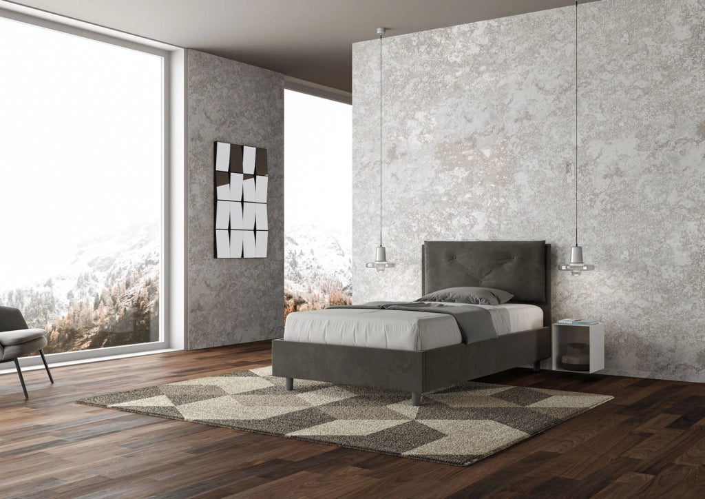 Letto 1 Piazza E Mezzo 110x190 cm con Rete Imbottito in Microfibra Appia Large Grigio
