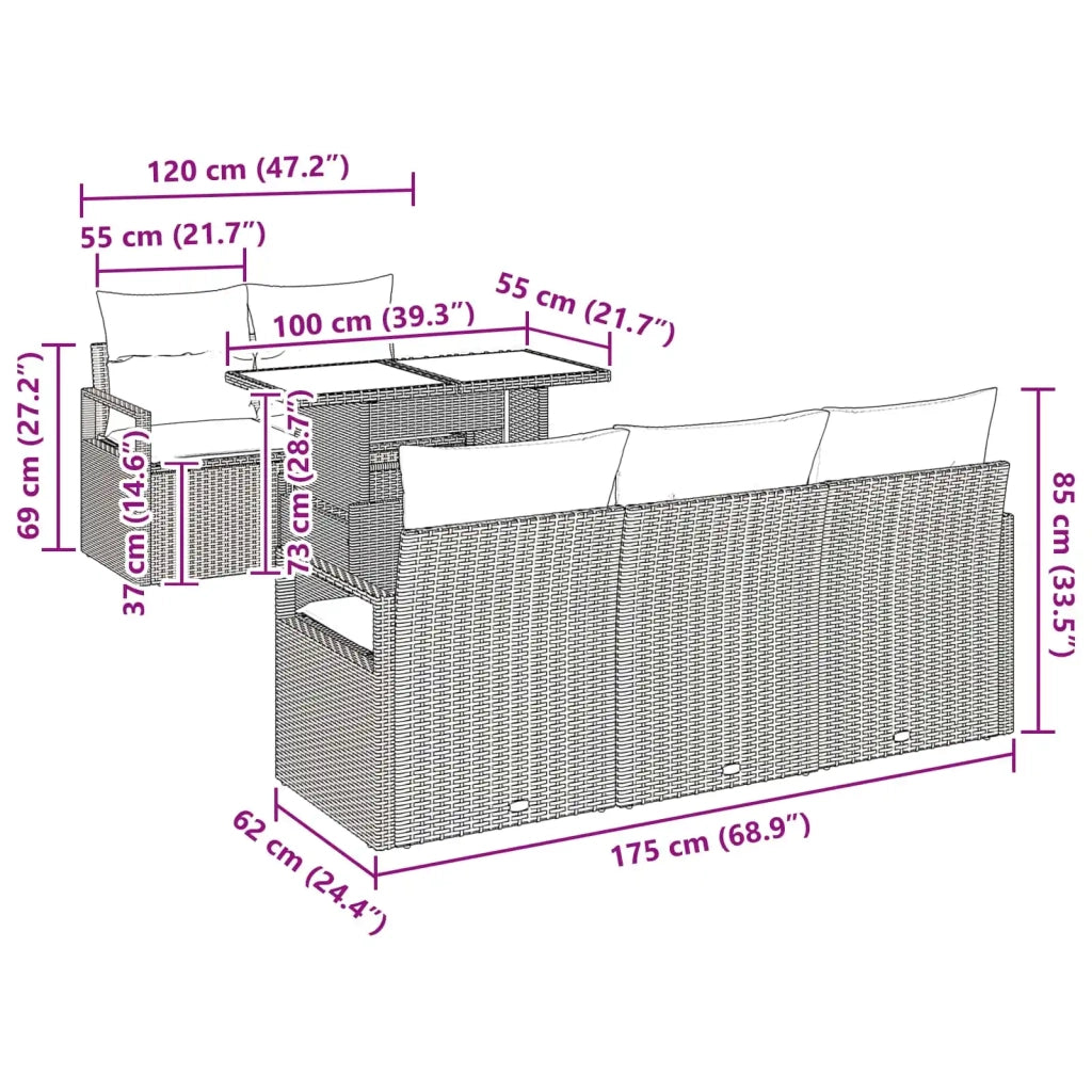 Set Divano da Giardino con cuscino 6 pcs Grigio polyrattan 3348741